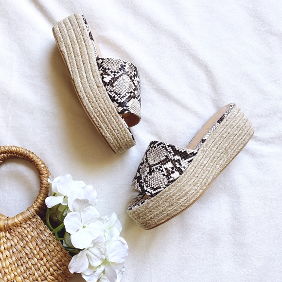 Shoes - Snake Print Espadrille Wedge Sandals